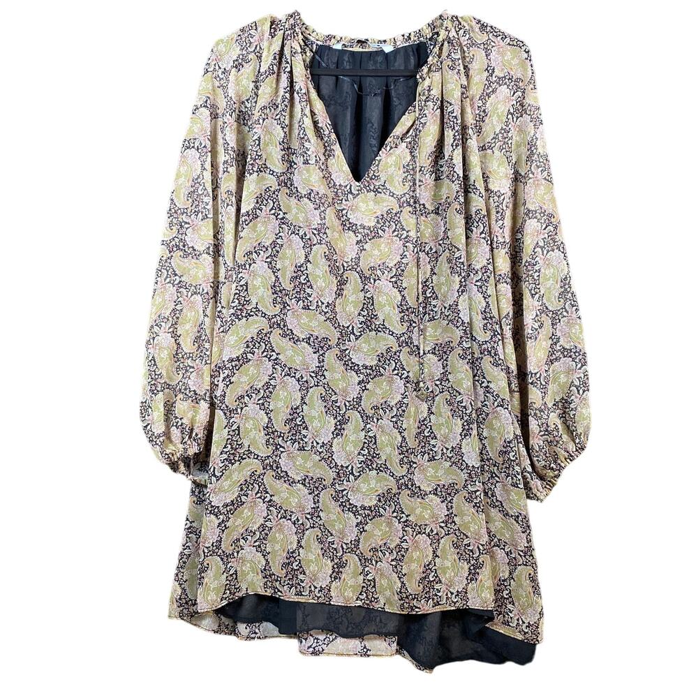 Zara Womens Dress Multicolored Paisley Lined Shift Flowy V Neck Long Sleeve L